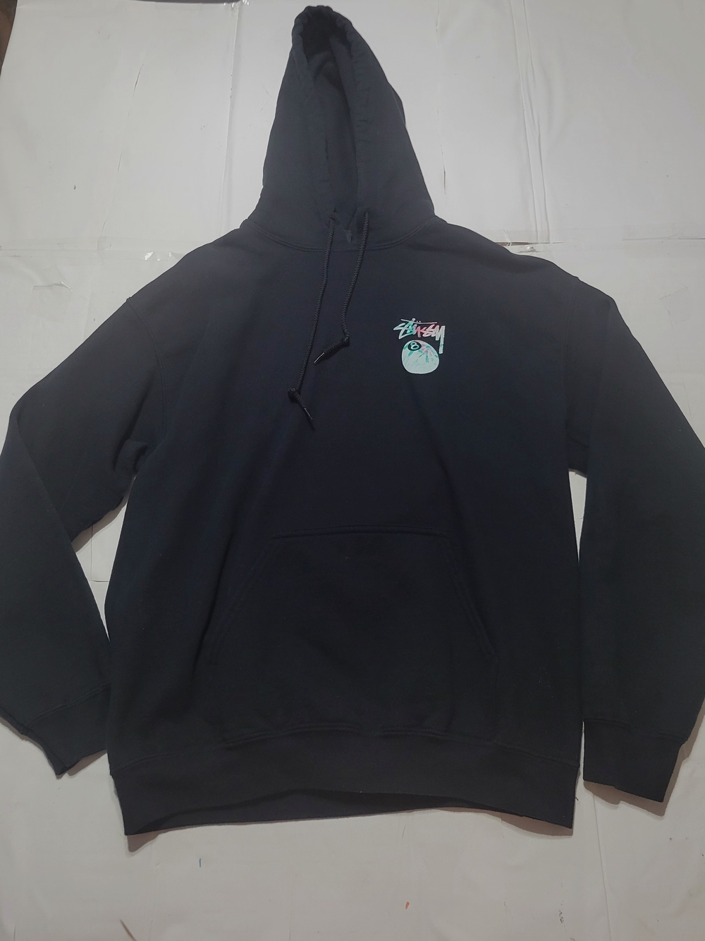 Stussy UV 8 Ball Tie Dye Logo Fleece Hoodie Black Size Medium Streetwear